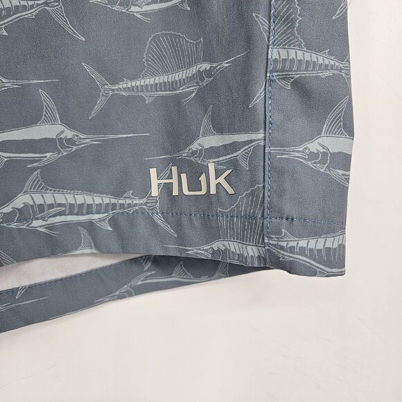 Huk Swim Trunks Mens XXL Marlins AOP Swimming Shorts Lined Fishing Summer - Picture 3 of 12